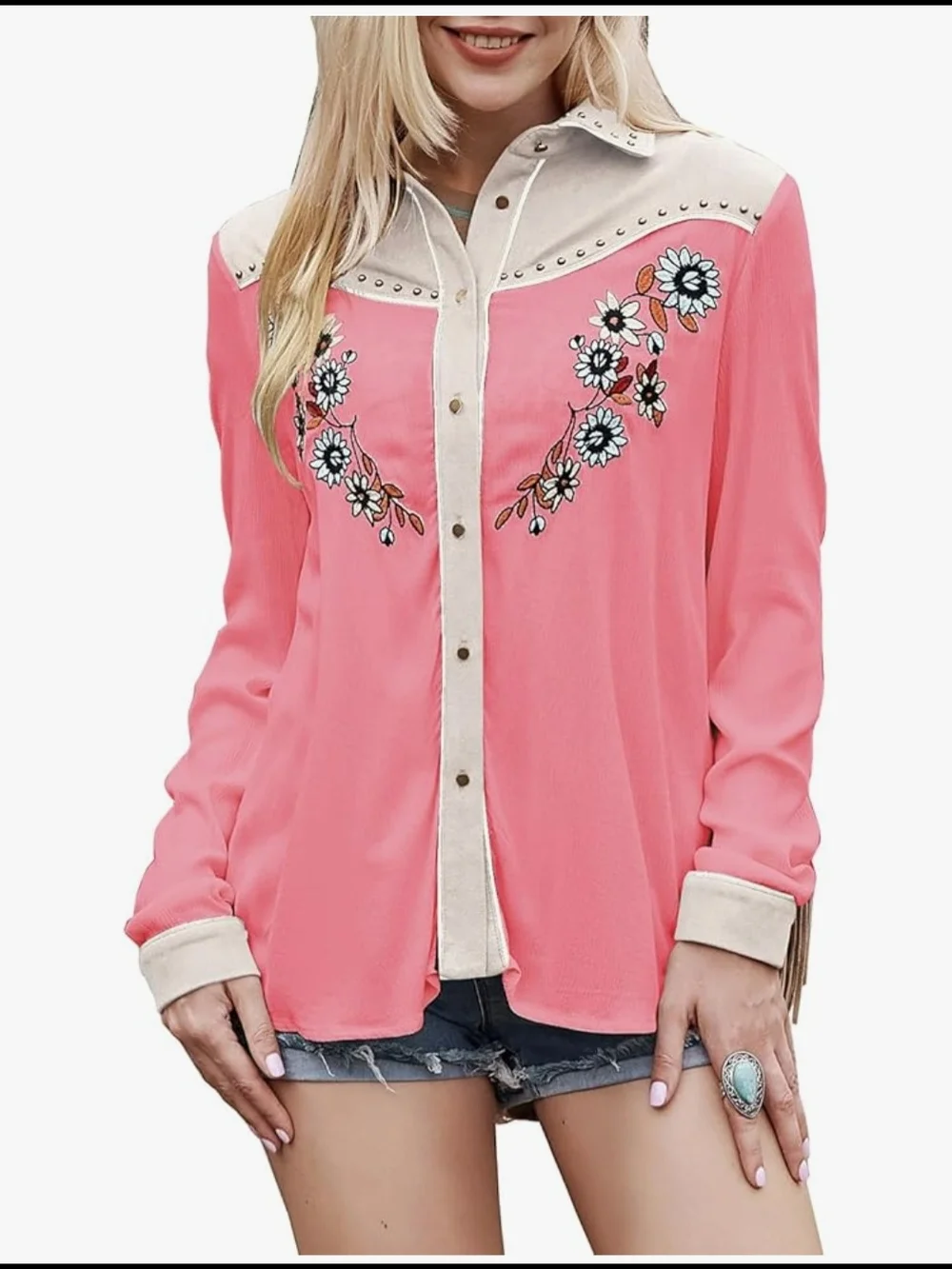JOHN MOON Women's Embroidered Western Long Sleeve Buttons Down Collared NWT - Picture 4 of 4